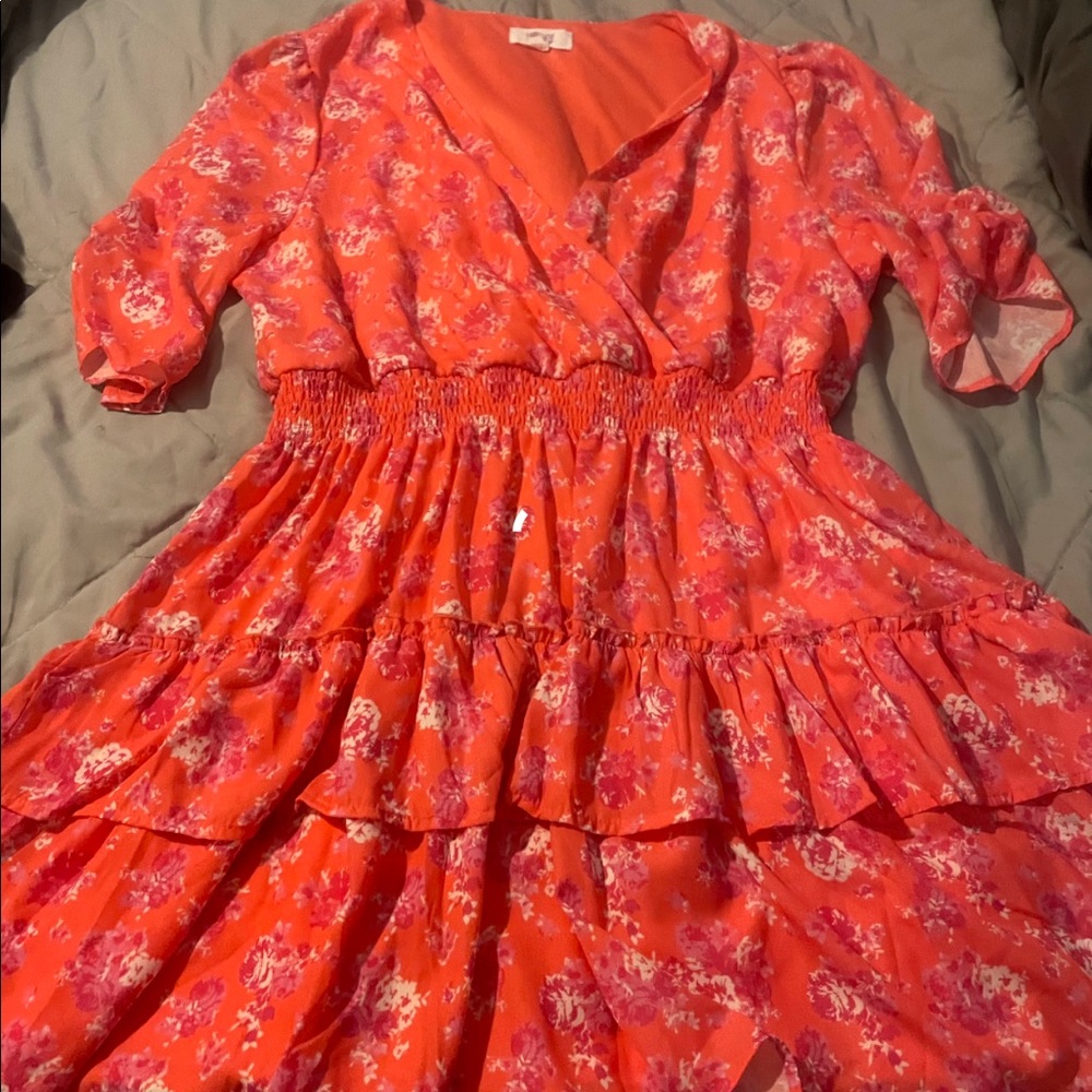Orange / peach floral dress 2X 18/20 NEW - Picture 3 of 4